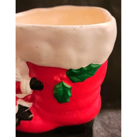 Vintage Mcm Santa Claus Boot Ceramic Planter Holiday Decor - Picture 3 of 9